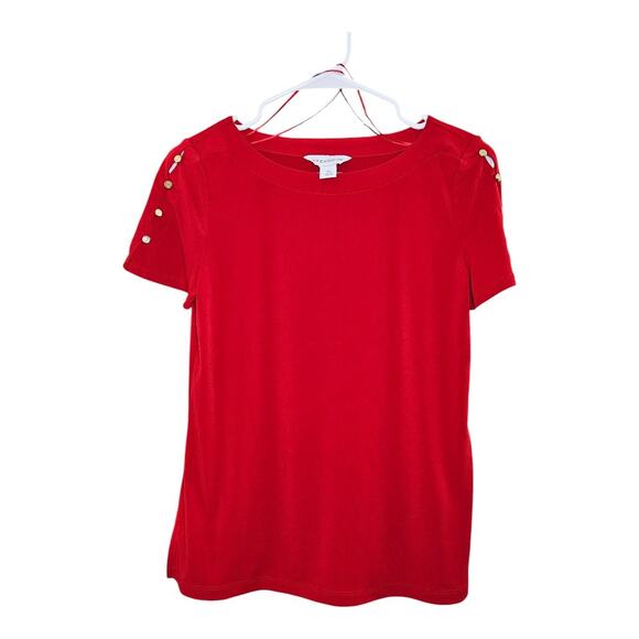 NEW Liz Claiborne Women's Round Neck Red Blouse w/Split Button Sleeve (Size: XS) - Picture 1 of 4